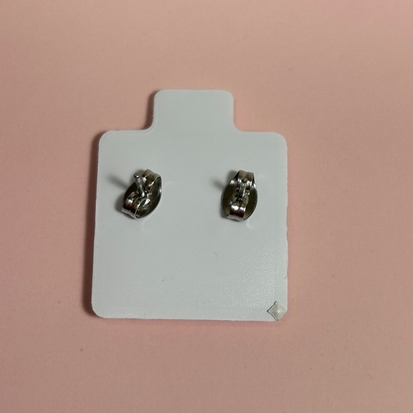 Silver Stainless Steel Logo Stud Earrings - Picture 4 of 8